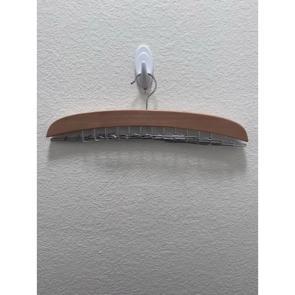 Wood and Steel Space Saving Hanger With Clips for Tank Tops, Ties, Belts